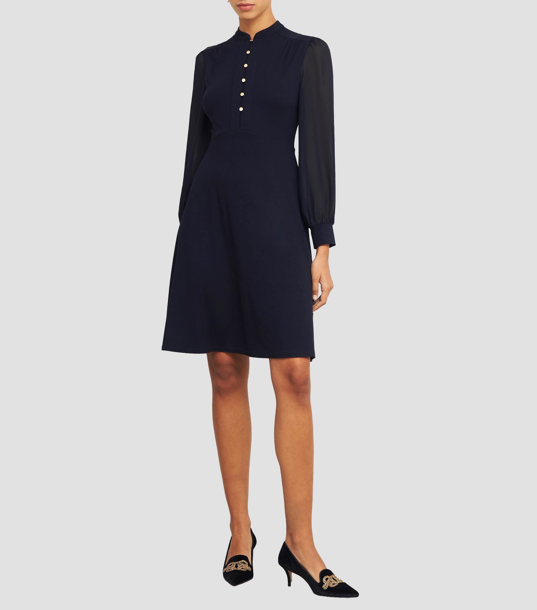 Vestido midi de manga larga liso Mujer